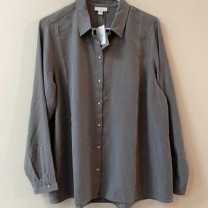 J Jill Dove Gray Long Sleeve Button Up Blouse